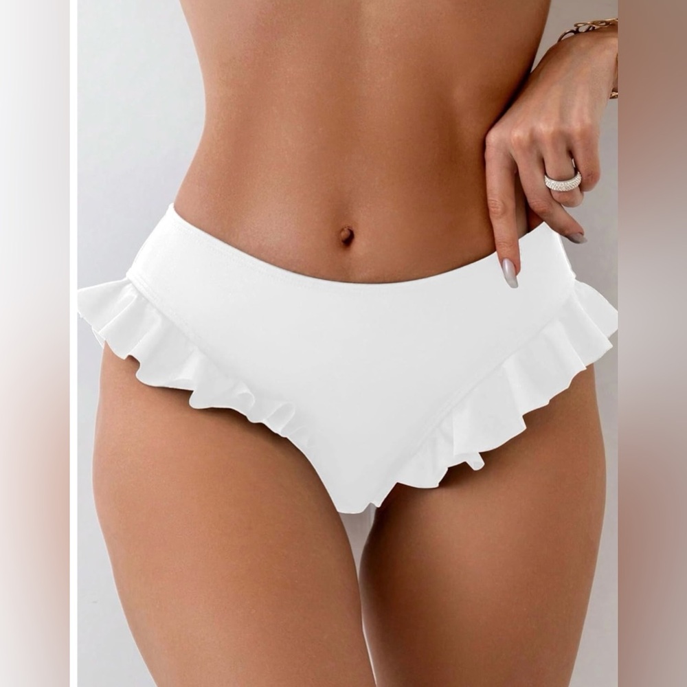 ZAFUL Sexy White Ruffle High Waisted Bikini Bottoms Women’s M